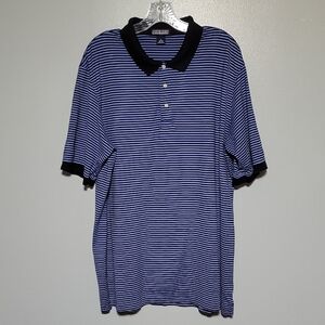 Lands End Mens Polo Blue Black Striped Short Sleeve Shirt Sz XL 100% Cotton